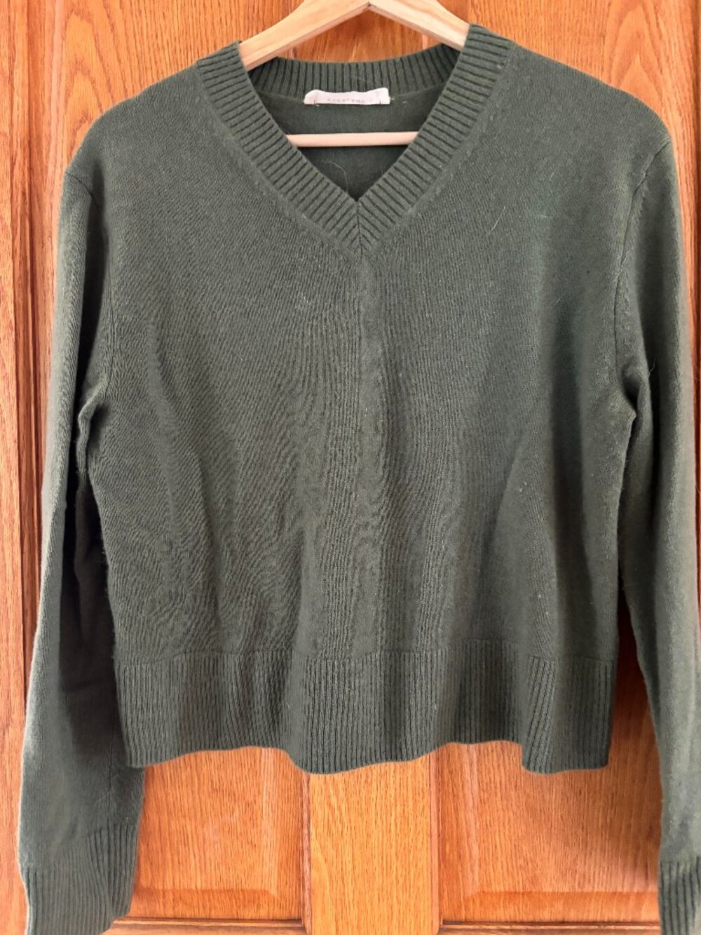 Everlane Forest Green High v Neck 100% Cashmere Sweater M
